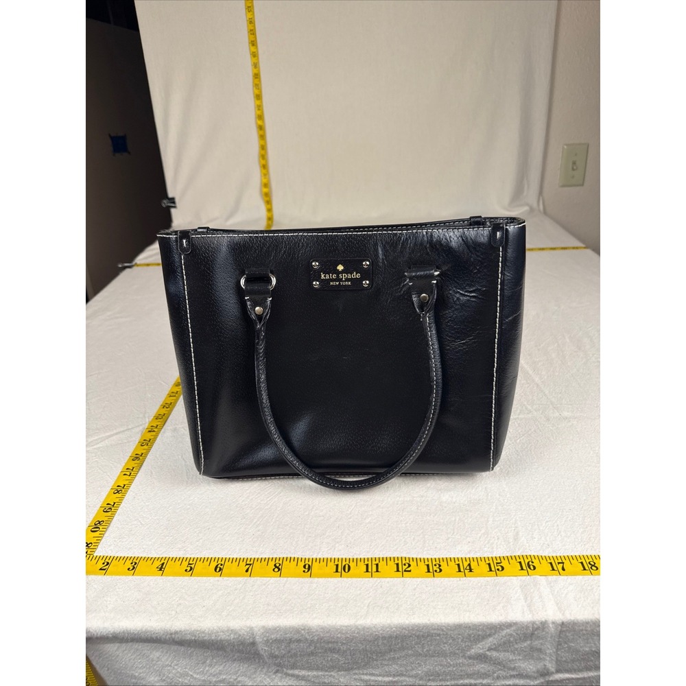 Kate Spade Tote Bag Womens Med Black Classic Leather Polka Dot Lining Stitching